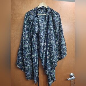 Tory Burch Blue Green Floral Cardigan Top Sz S